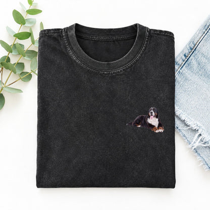 Bernese Mountain Dog Lying Down Left Chest Vintage T-shirt – Black