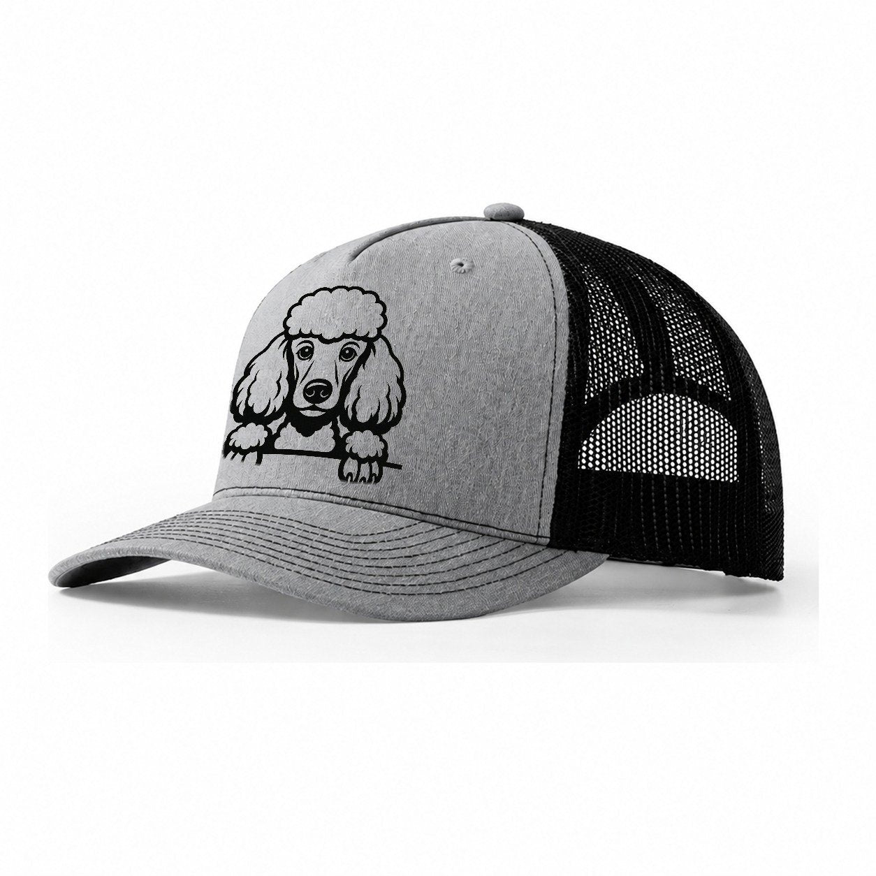 Standard Poodle Elaborate Grooming Pompoms On Paws Intellige Trucker Hat – Sport Grey-Black