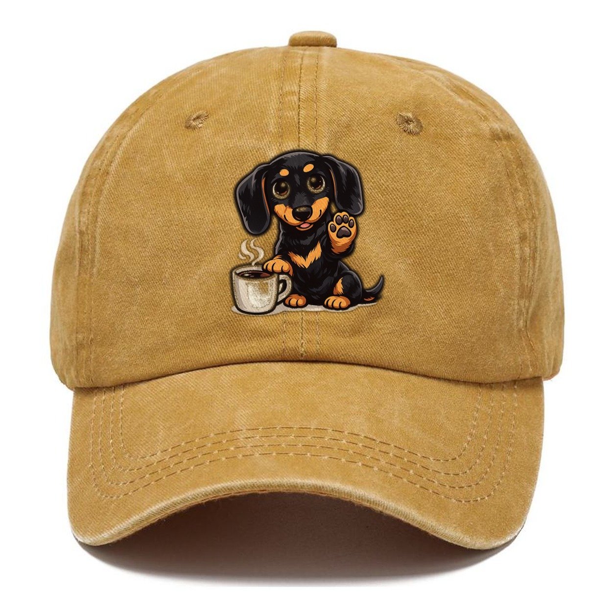 Dachshund Guarding Morning Coffee Classic Cap – Golden Harvest
