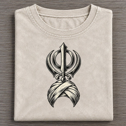 Sikh Khanda And Turban Wrap World Faiths Ink Figures Vintage T-shirt – Off White