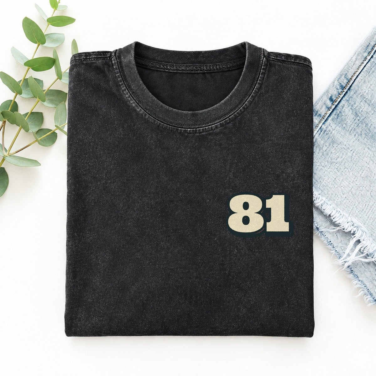 Number 81 Left Chest Vintage T-shirt – Black
