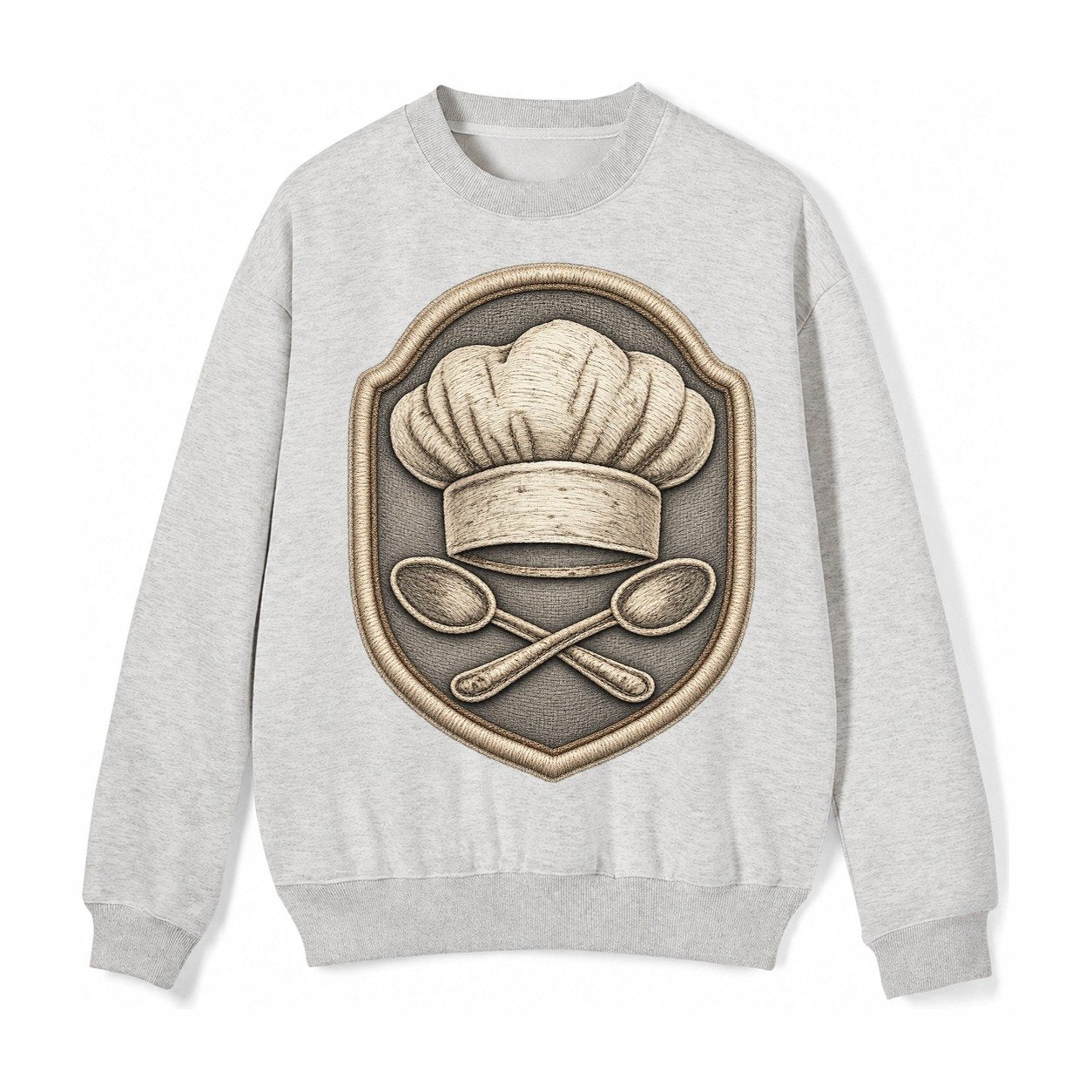 Cooking Chef Hat Toque Blanche With Crossed Spoons In Fleece Sweatshirt – Light Gray