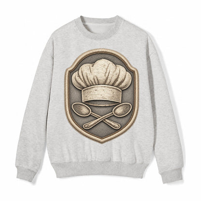 Cooking Chef Hat Toque Blanche With Crossed Spoons In Fleece Sweatshirt – Light Gray
