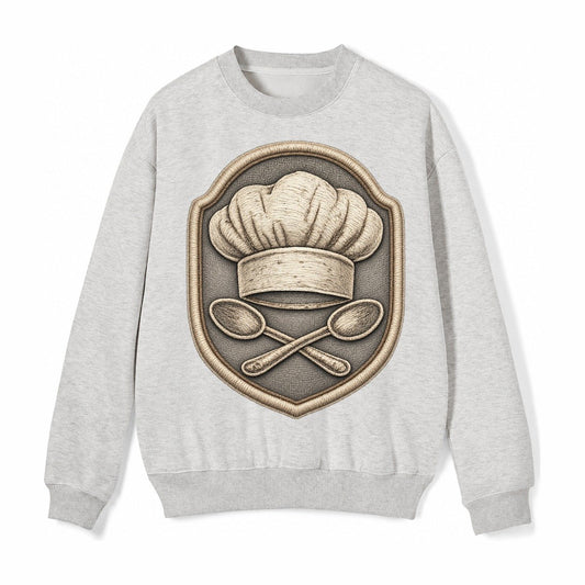 Cooking Chef Hat Toque Blanche With Crossed Spoons In Fleece Sweatshirt – Light Gray