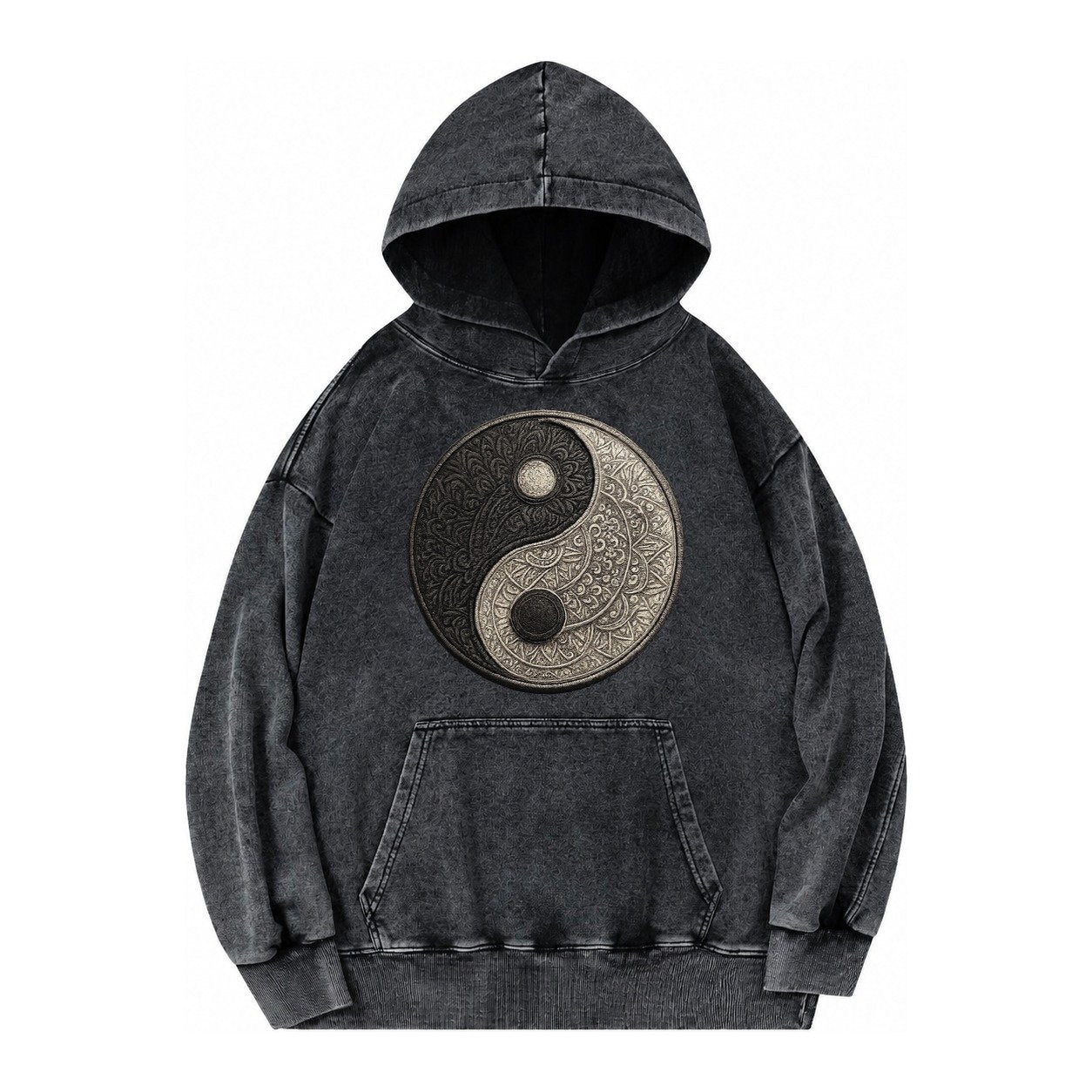 Mandala Yin Yang Vintage Washed Hoodie – Black