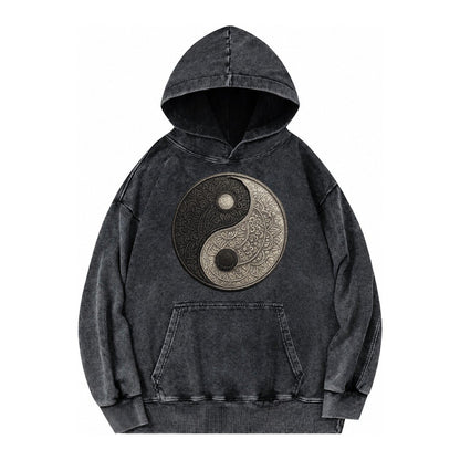 Mandala Yin Yang Vintage Washed Hoodie – Black