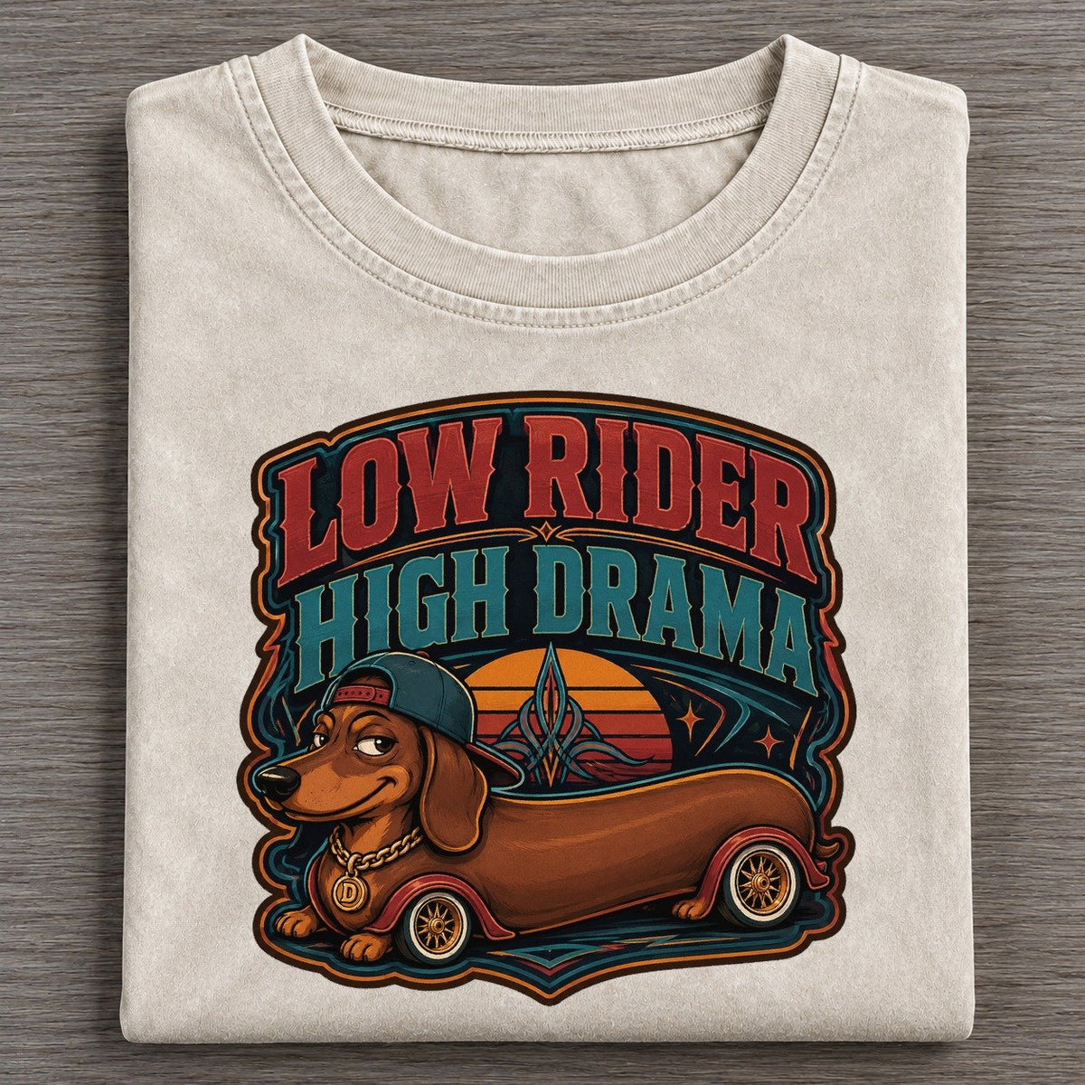 Low Rider High Drama Dachshund Vintage T-shirt – Off White