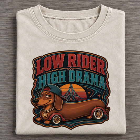 Low Rider High Drama Dachshund Vintage T-shirt – Off White