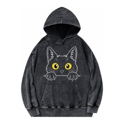 Black Cat Vintage Washed Hoodie – Black