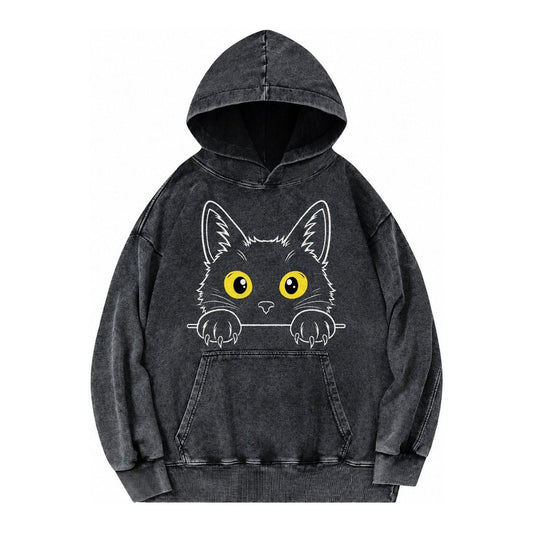 Black Cat Vintage Washed Hoodie – Black