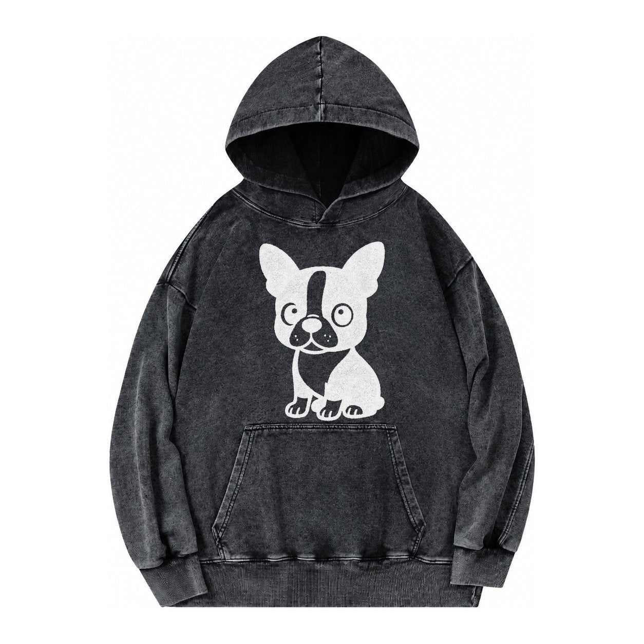 Boston Terrier Black And White Sitting Pose With Tuxedo Mark Vintage Washed Hoodie – Black