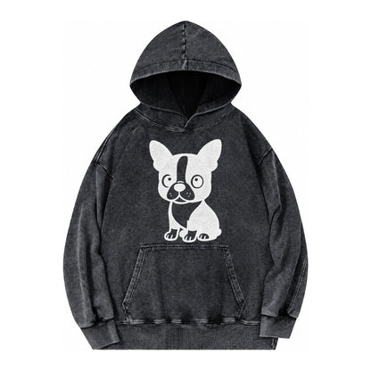 Boston Terrier Black And White Sitting Pose With Tuxedo Mark Vintage Washed Hoodie – Black