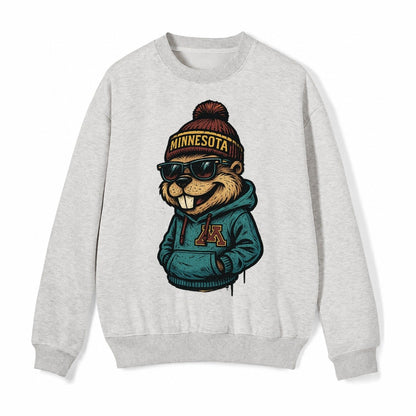 Minneapolis Gopher Wearing Minnesota Beanie With M Patch Fleece Sweatshirt – Light Gray