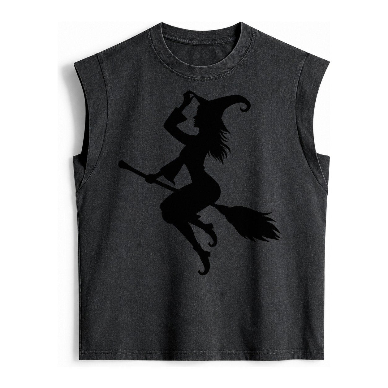 202308151409 Witch On Broom 4 Vintage Washed Tank – Black