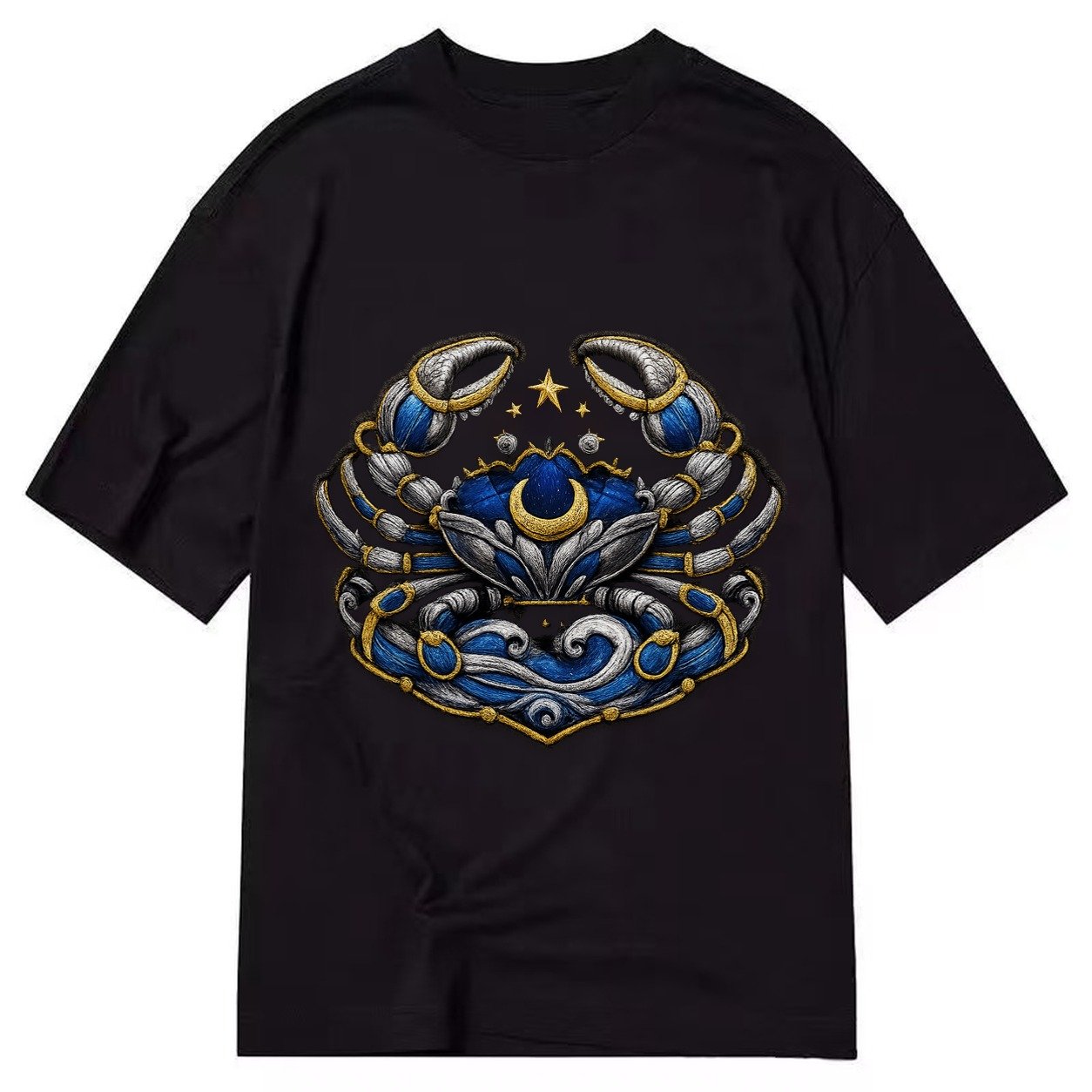Embroidered Patch Design Cancer Crab Protective Crab In Silv Classic T-shirt – Black