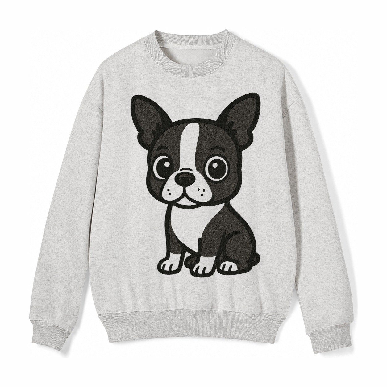 Boston Terrier Black And White Sitting Pose With Tuxedo Mark Fleece Sweatshirt – Light Gray