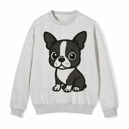 Boston Terrier Black And White Sitting Pose With Tuxedo Mark Fleece Sweatshirt – Light Gray