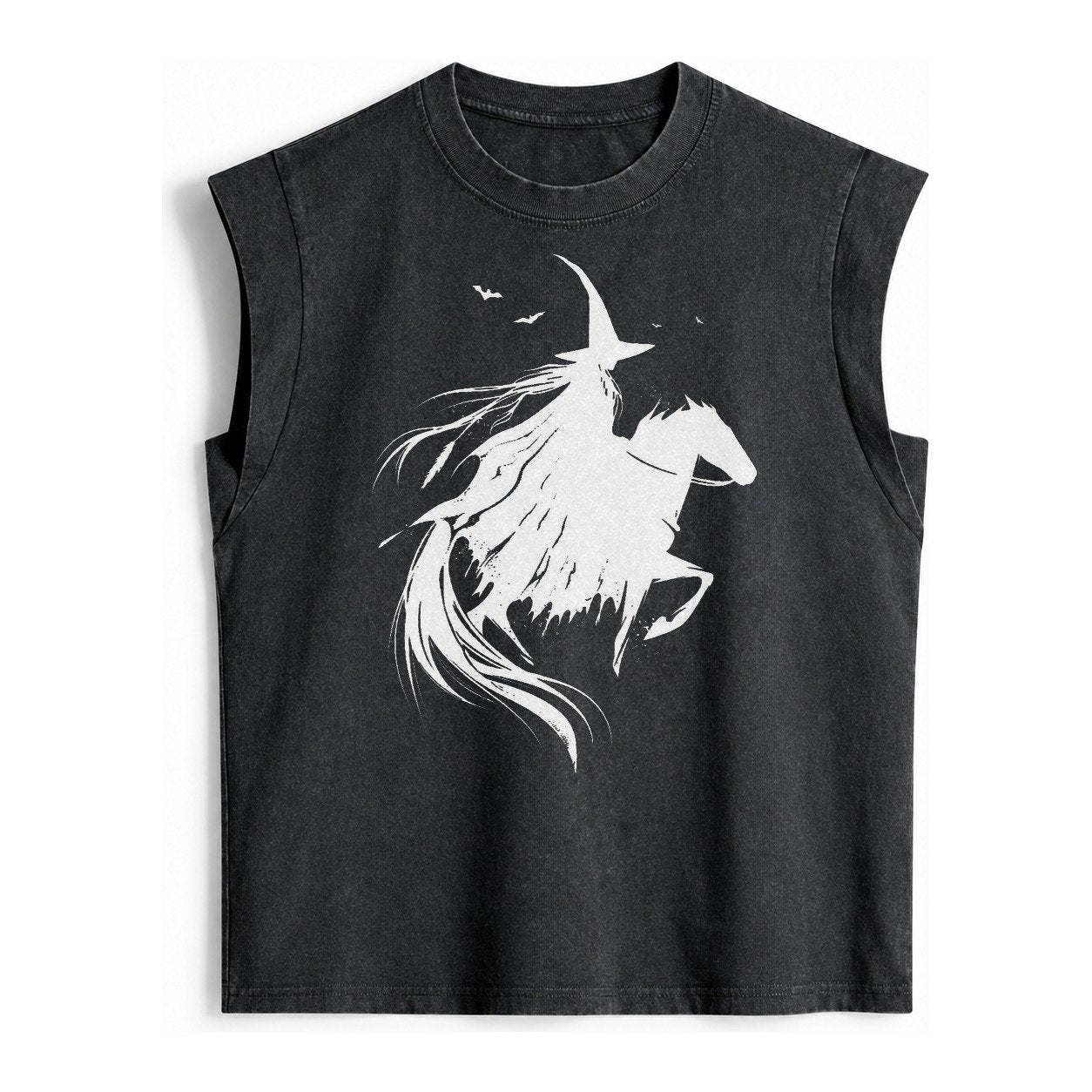Witch On Horse Vintage Washed Tank – Black