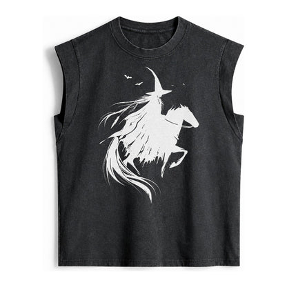 Witch On Horse Vintage Washed Tank – Black