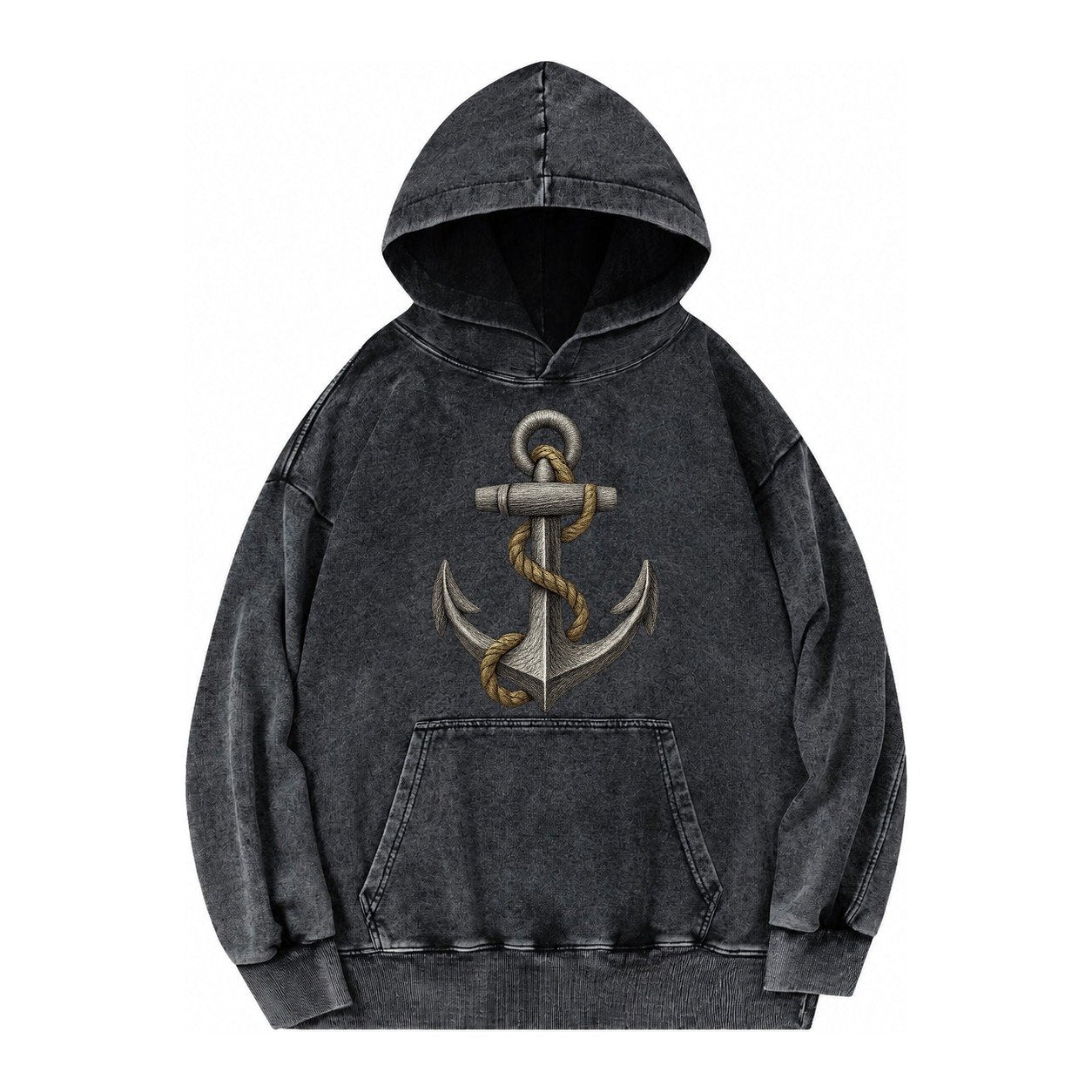 Anchor And Rope Vintage Washed Hoodie – Black