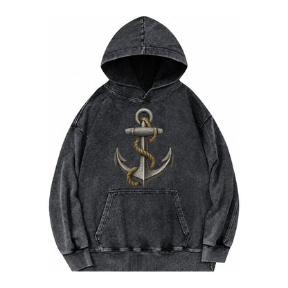 Anchor And Rope Vintage Washed Hoodie – Black