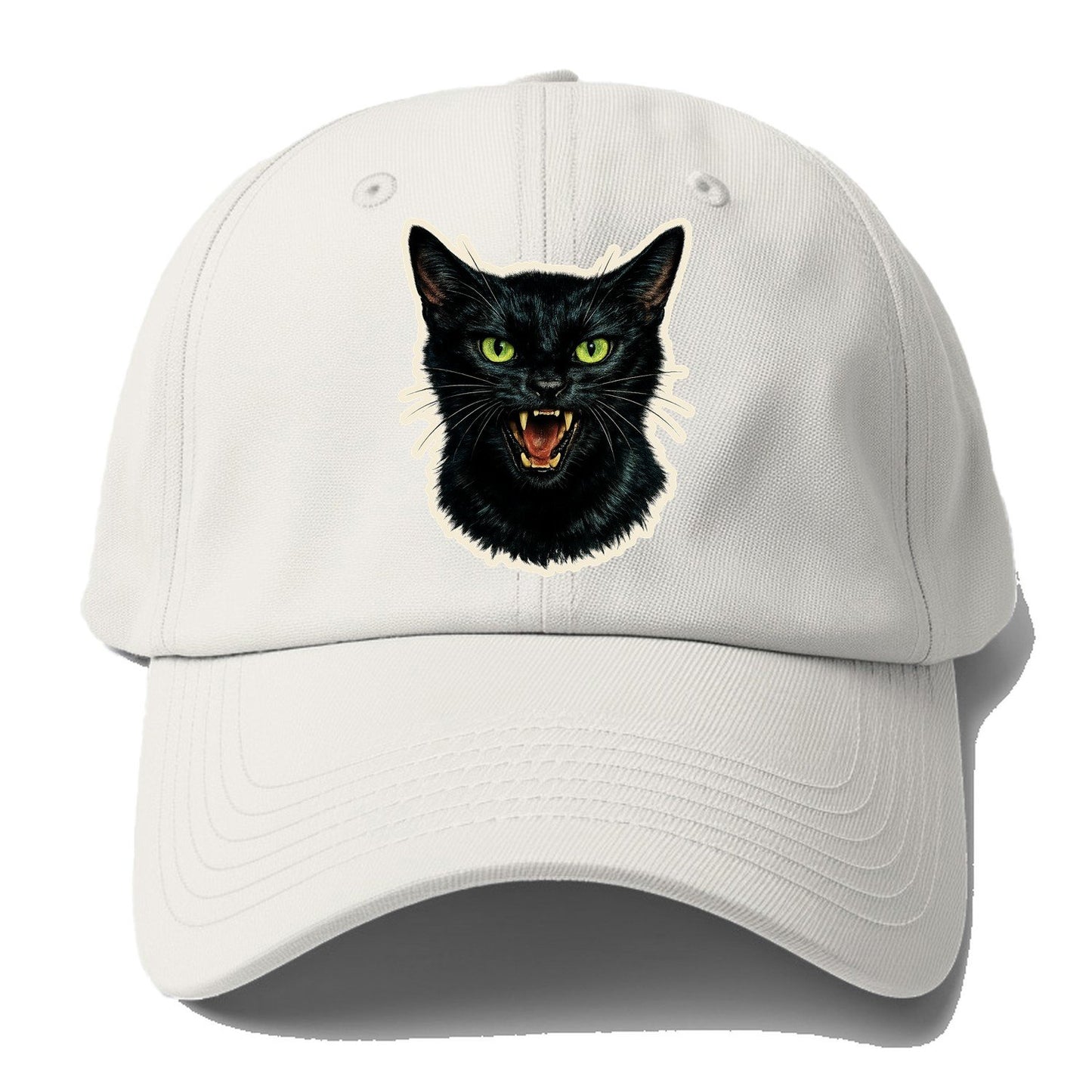 Hissing Green Eyed Black Cat Baseball Cap – Off White