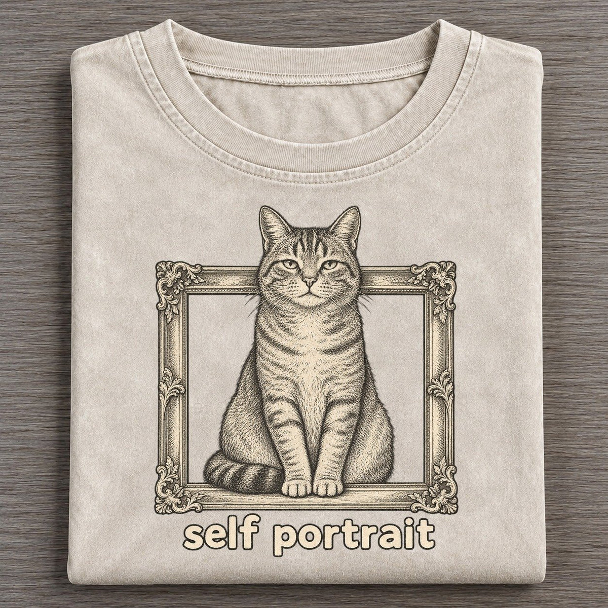 Cat Self Portrait Unbothered Creatures Vintage T-shirt – Off White