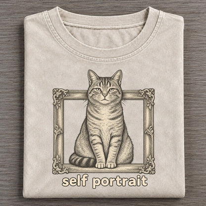 Cat Self Portrait Unbothered Creatures Vintage T-shirt – Off White
