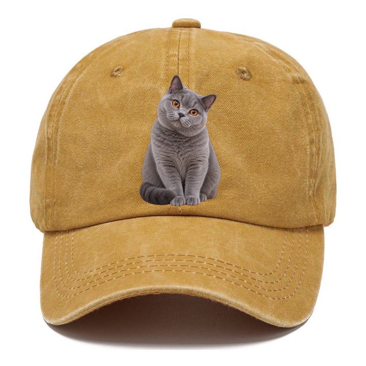 British Shorthair Seated Portrait Realistic Cat Portrait Classic Cap – Golden Harvest