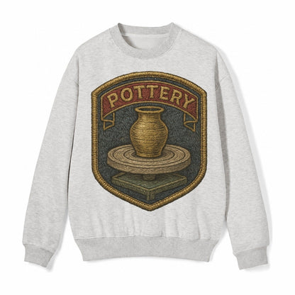 Pottery Wheel With Clay Vessel Ceramicist Symbol Fleece Sweatshirt – Light Gray