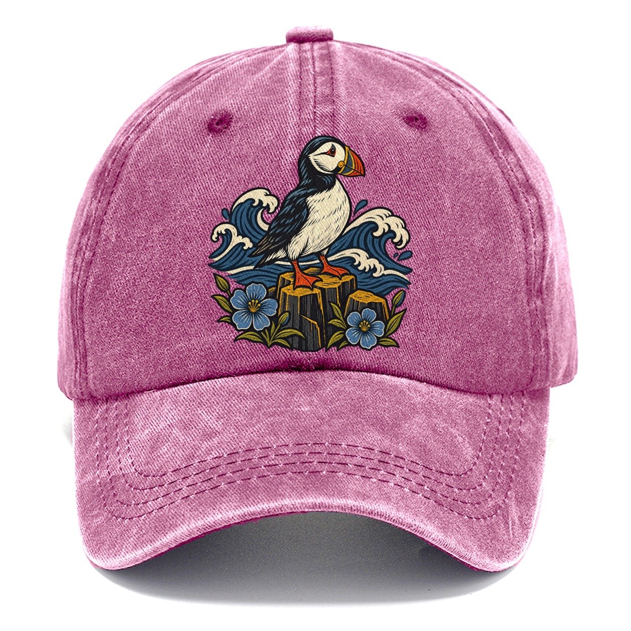 Causeway Coast Puffin And Flax Flowers Uk Culture Heritage Classic Cap – Dusty Rose
