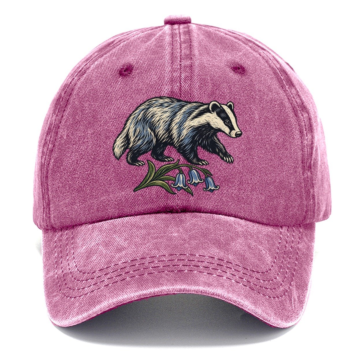 British Badger With Bluebell Sprig Uk Culture Heritage Classic Cap – Dusty Rose