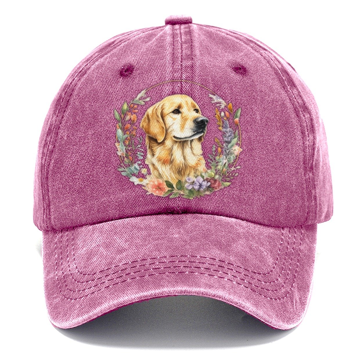 Golden Retriever Floral Portrait Classic Cap – Dusty Rose