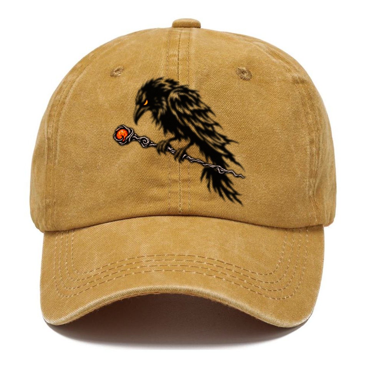 Raven Perched On A Wand Witch Magic Classic Cap – Golden Harvest
