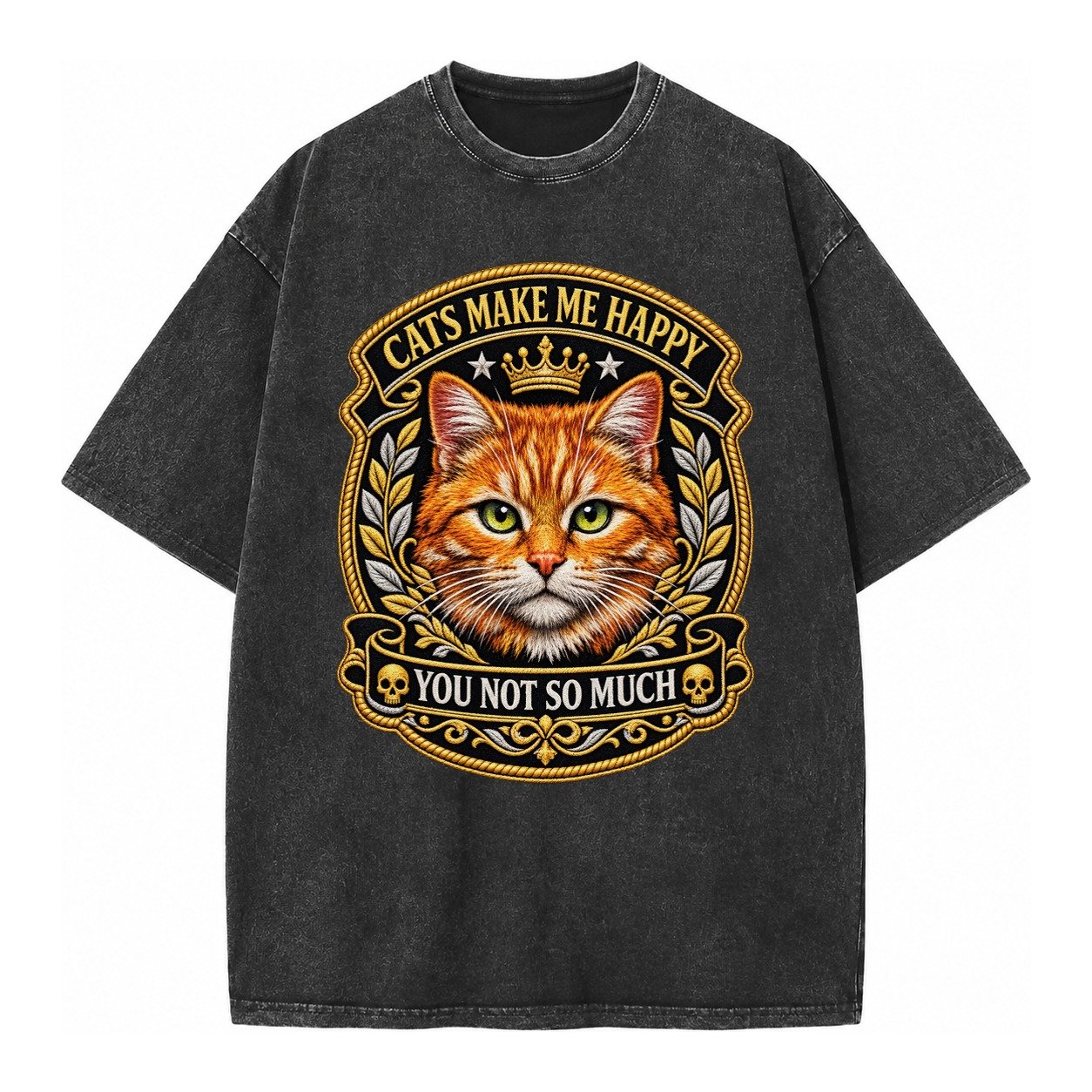 Cats Make Me Happy You Not So Much Cat Face In Orange Cat Pr Vintage T-shirt – Black