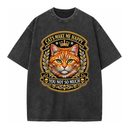 Cats Make Me Happy You Not So Much Cat Face In Orange Cat Pr Vintage T-shirt – Black
