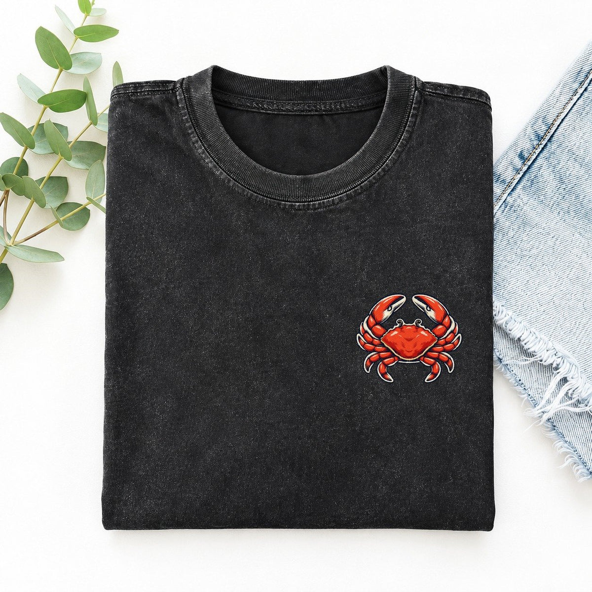 Scarlet Crab Left Chest Vintage T-shirt – Black