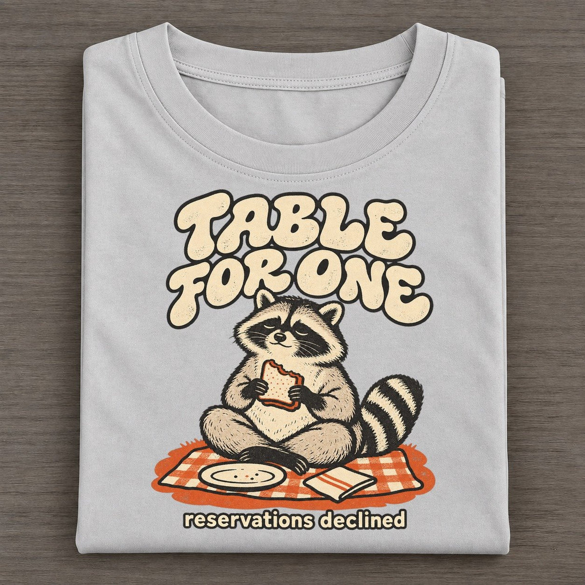 Table For One Raccoons Off Duty Classic T-shirt – Grey