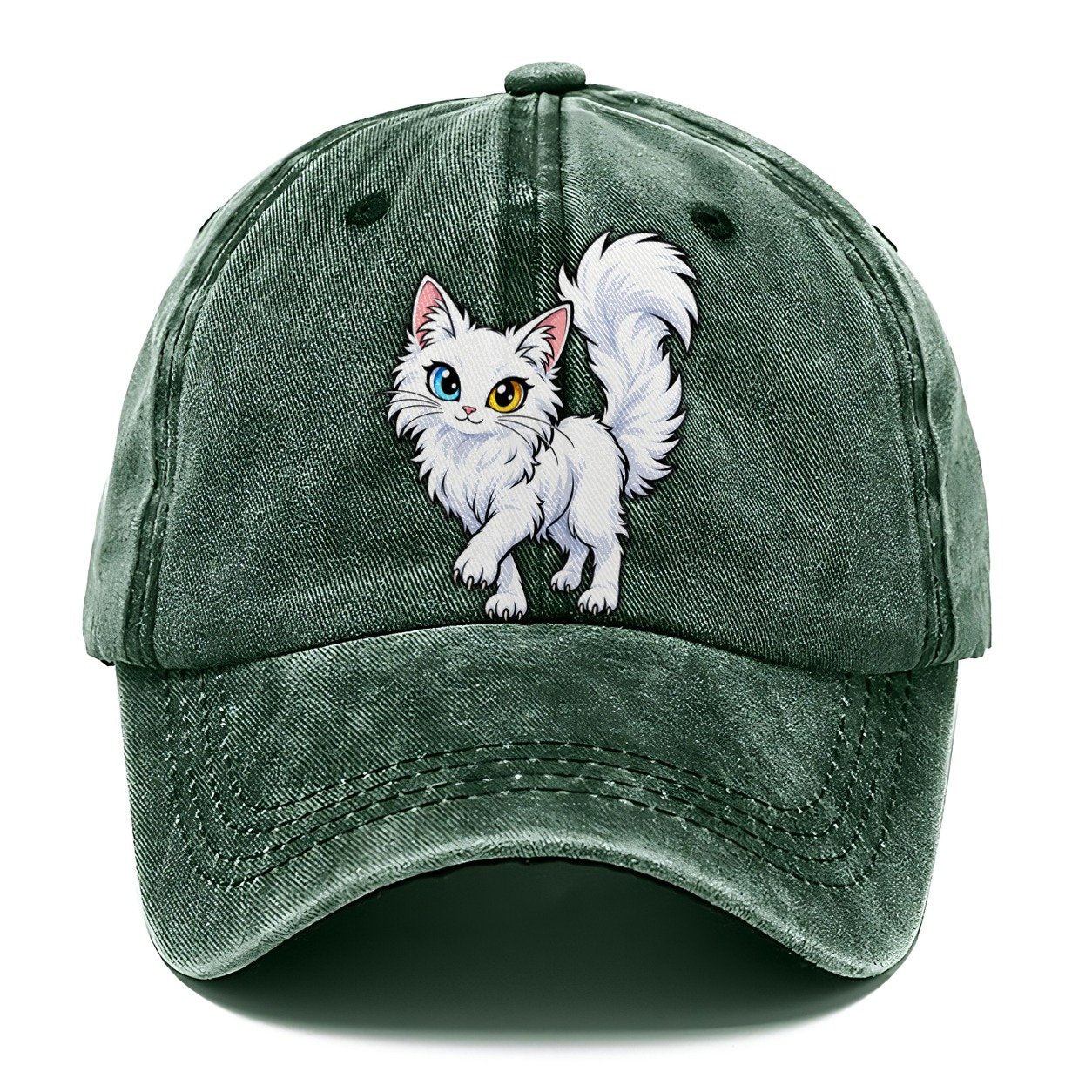Turkish Angora Tail Up Peeking Cats Classic Cap – Forest Mist