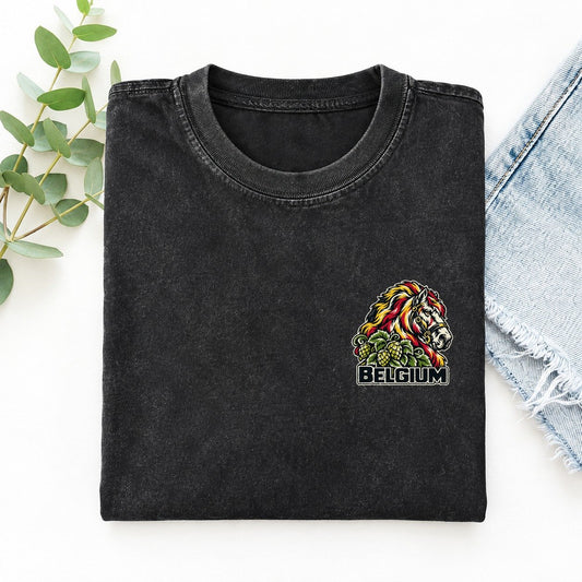 Belgium Country Pride Left Chest Vintage T-shirt – Black