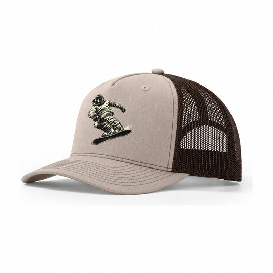 Snowboarder Heel Edge Carve Global Sports Ink Figures Trucker Hat – Khaki Brown