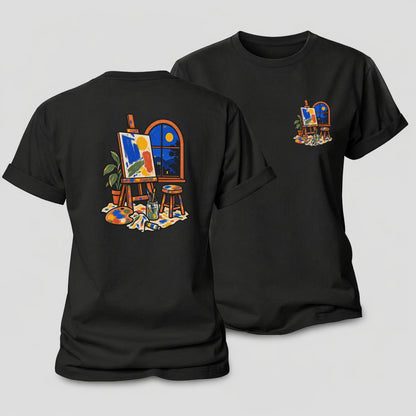 Easel At Dusk Clay Color Makers Women's Cotton T-Shirt – Black
