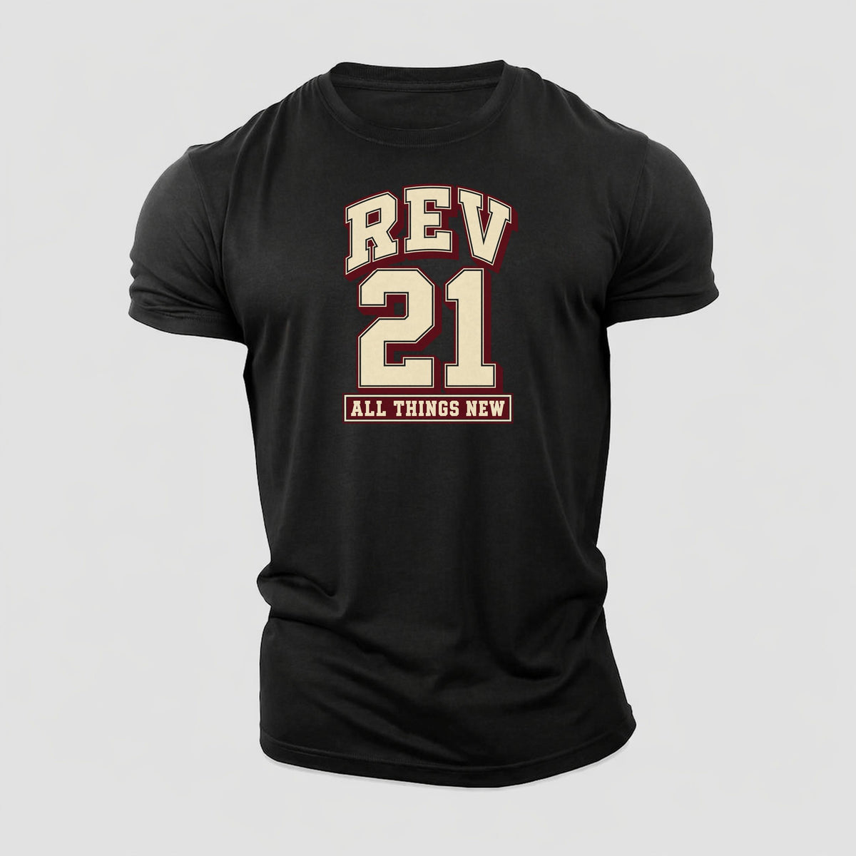 Revelation 21 Varsity Chapel Varsity Cotton T-Shirt – Black