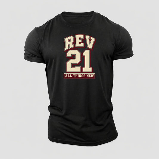 Revelation 21 Varsity Chapel Varsity Cotton T-Shirt – Black