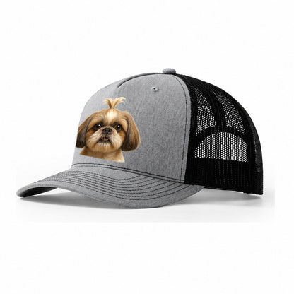 Shih Tzu Underbite Large Eyes Hair In Topknot Imperial Beari Trucker Hat – Sport Grey-Black