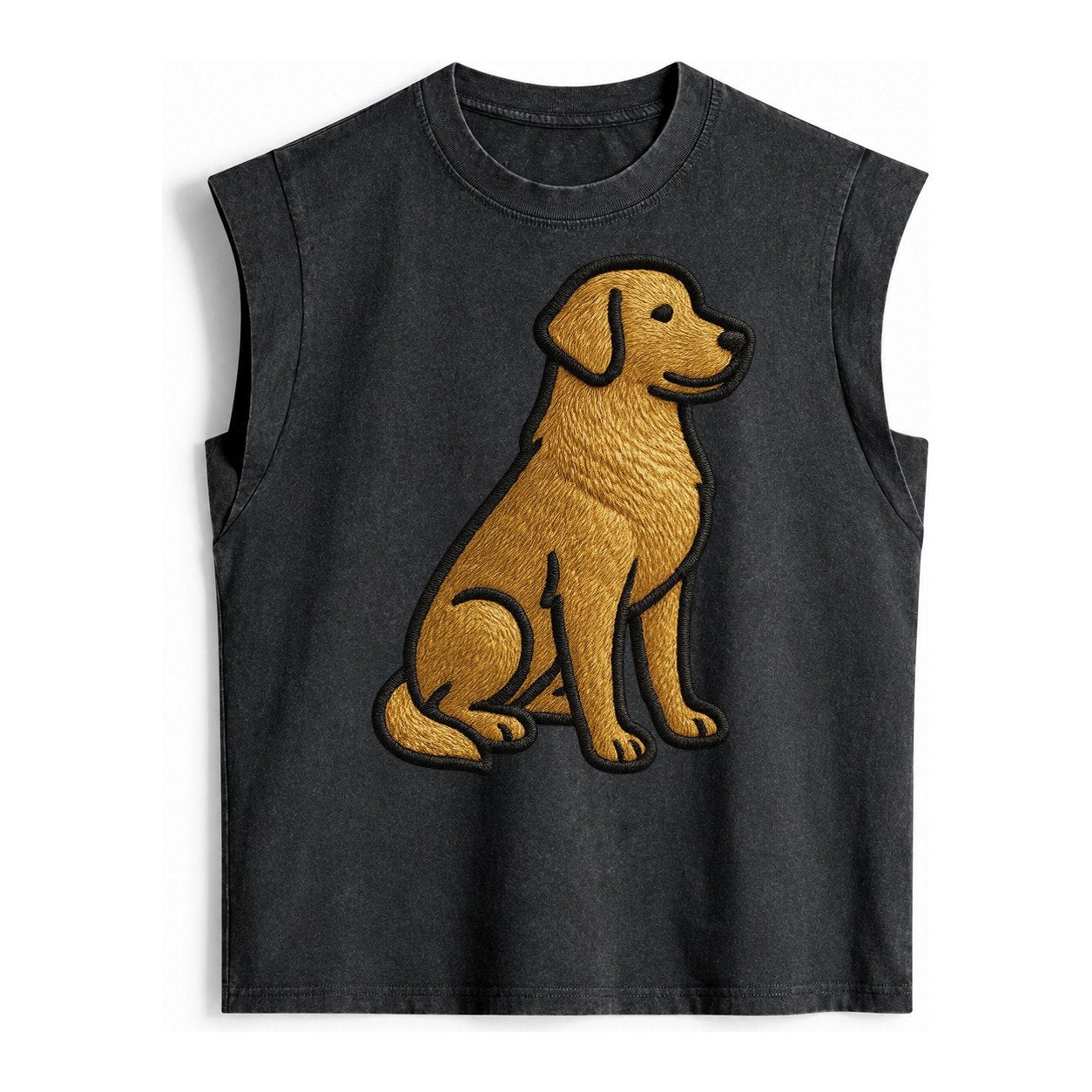 Golden Retriever Contemporary Geometri Vintage Washed Tank – Black