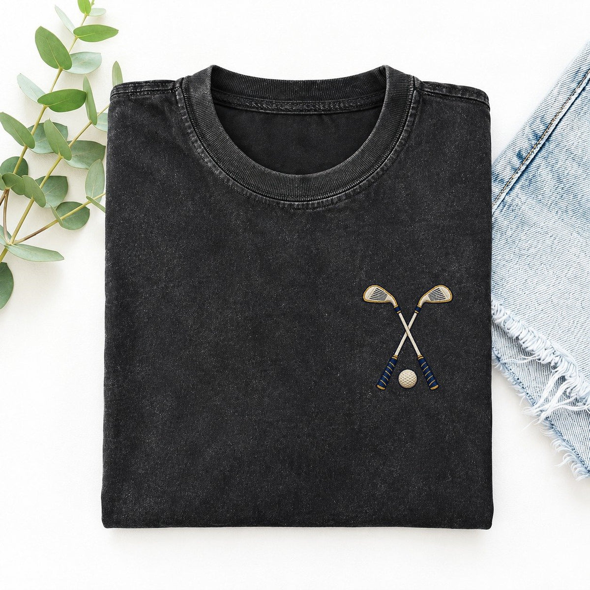 Golf Clubs Symbol Emblems Left Chest Vintage T-shirt – Black