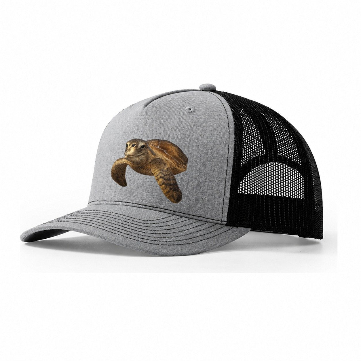 Sea Turtle Portrait Design Trucker Hat – Sport Grey Black