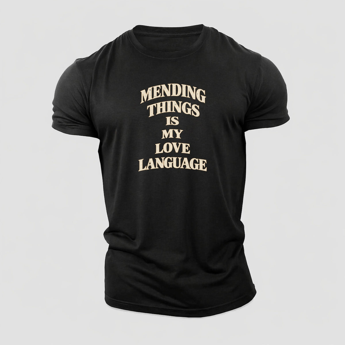 Mending Things Is My Love Language Quiet Statements Cotton T-Shirt – Black