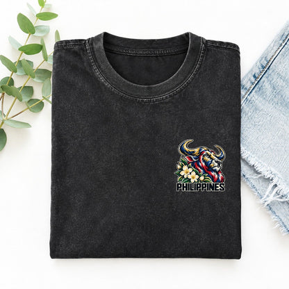 Philippines Country Pride Left Chest Vintage T-shirt – Black